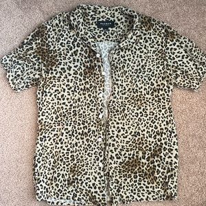 PacSun Leopard Print Short Sleeve Button Up - Medium